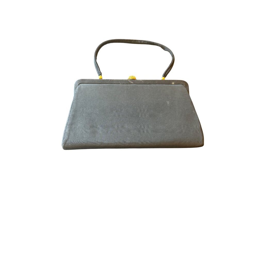 Vintage Black Evening Bag With Gold-Tone Clasp & Peach Satin Lining‎ Dance Prom